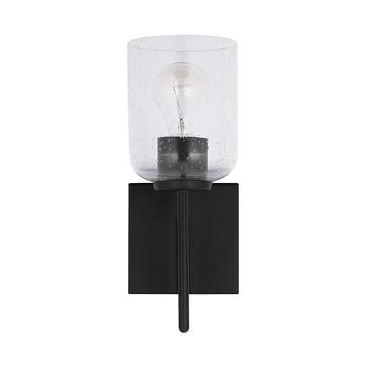 HomePlace by Capital Lighting 639311MB-500 Carter Modern Clear Seeded Glass Wall Sconce, 1-Light 100 Watt, 13" H x 5" W, Matte Black