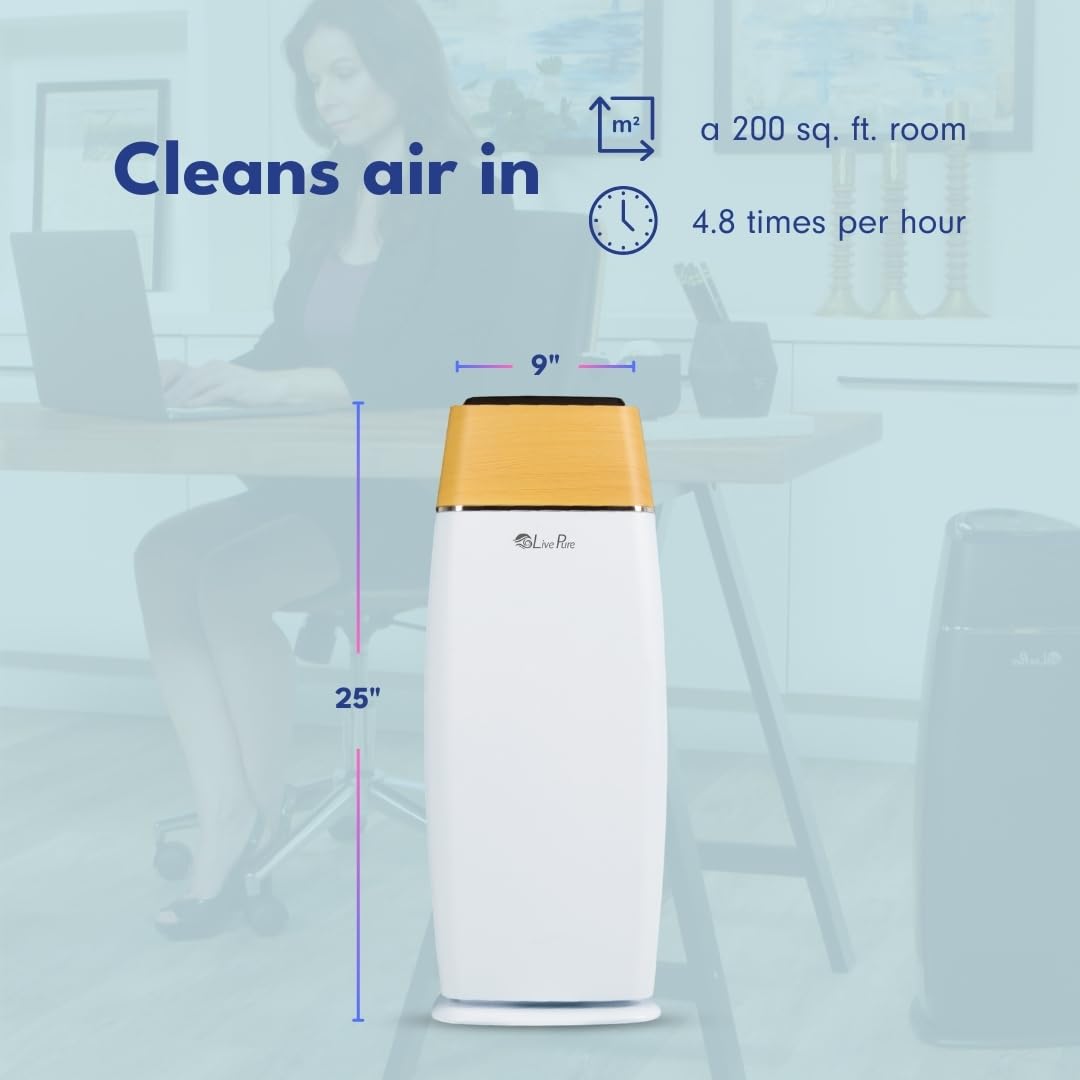 LivePure LP260TH-W Sierra Series True HEPA Digital Tall Tower Air Purifier for Home Captures Allergens, Smoke, Pollen, Mold, Dust Mites, Pet Hair