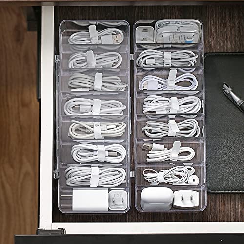 Cable Management Box, White Plastic With 10 Wire Ties, Clear Power Cord Organizer With 8 Compartment (2 Pack)