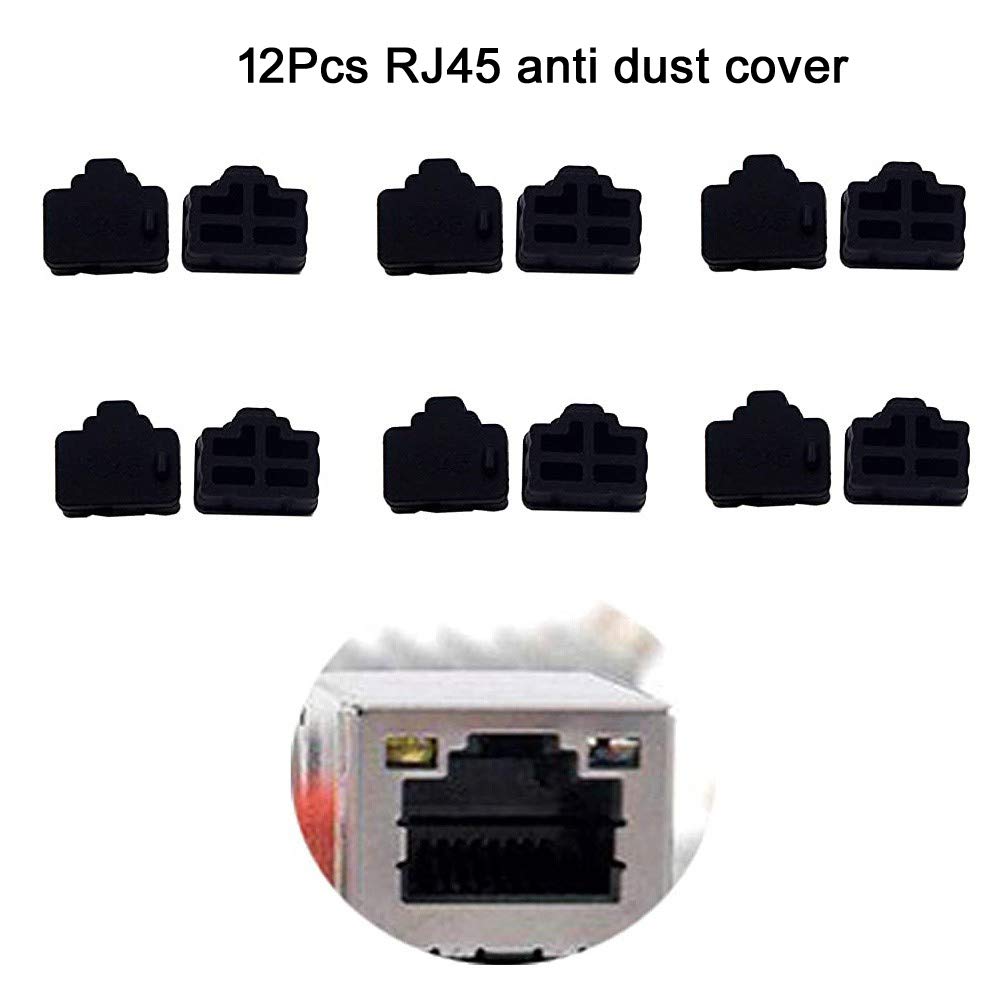 Silicone 12Pcs Ethernet Hub Port RJ45 Anti-Dust Cover Plugs Protector Stopper Cap for Female Port Black for TV,Computer,Other Devices.