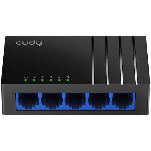 Cudy GS105D 5 Port Gigabit Ethernet Switch Desktop Ethernet Splitter Plastic Case Unshielded Switch Plug & Play Fanless Unmanaged