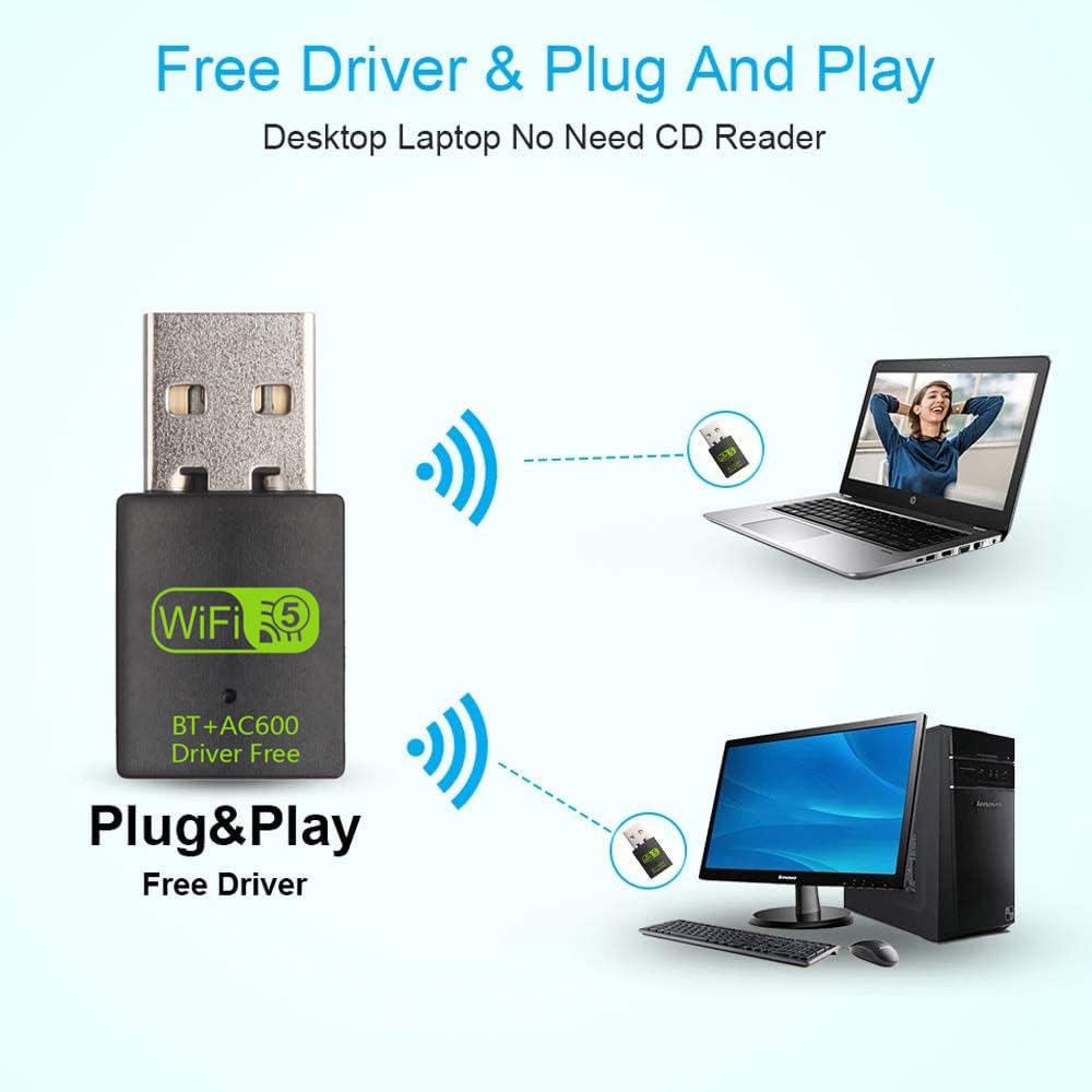 USB WiFi Adapter with Bluetooth, Dual Band Wireless Network Receiver, Windows 7/8/10 Compatible, Plug and Play