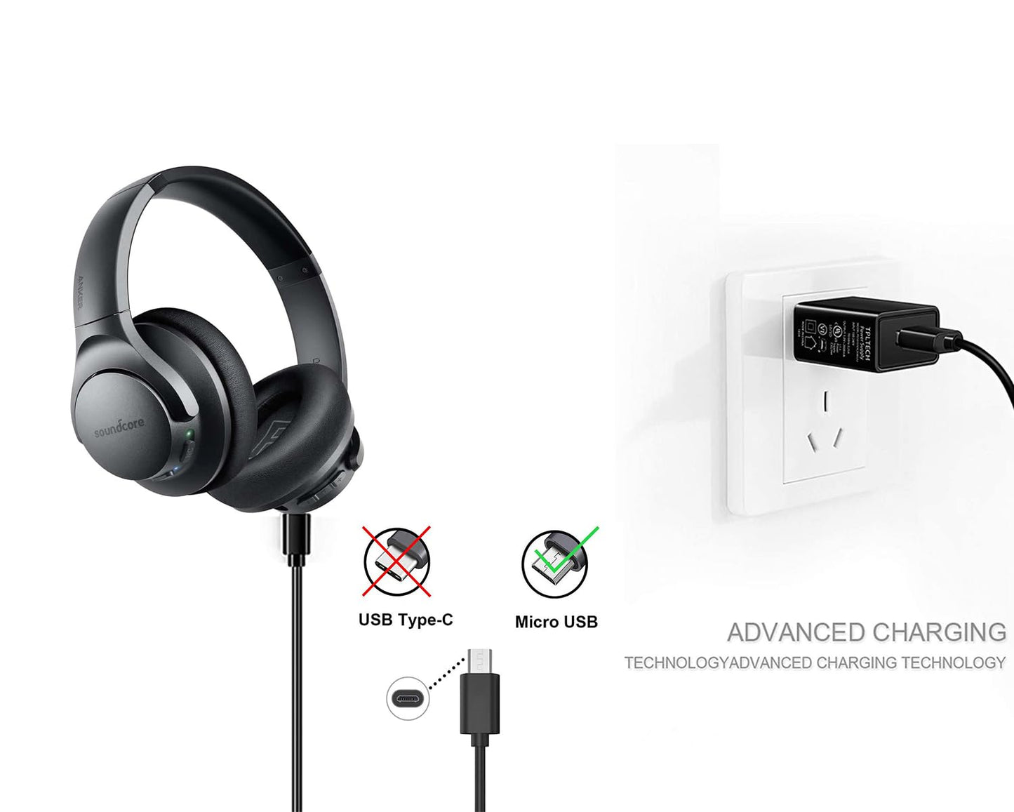 Noise Cancelling Headphones Charger Cable for ZIHNIC, Soundcore Life Q20, iJoy Old Version, MUSICOZY, TUINYO, OneOdio A70, A11, MIDOLA, Gorsun