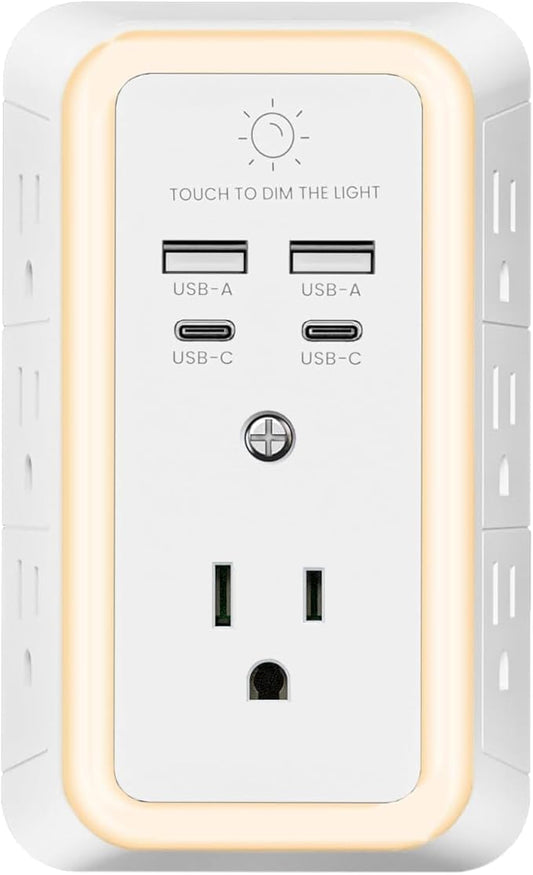Multi Plug Outlet Surge Protector, 7 Outlet Extender with Night Light, USB Wall Charger with 2 USB C and 2 USB Ports, Surge Protector Power Strip
