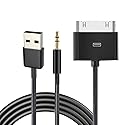 Arbove 30 Pin to AUX USB, 30 Pin Charger Dock to 3.5mm Car AUX Audio USB Charger Cable Data Sync Transfer & Charging for Phone 3G 4G Pod Touch (Black)