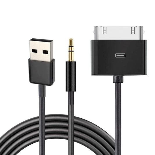 Arbove 30 Pin to AUX USB, 30 Pin Charger Dock to 3.5mm Car AUX Audio USB Charger Cable Data Sync Transfer & Charging for Phone 3G 4G Pod Touch (Black)