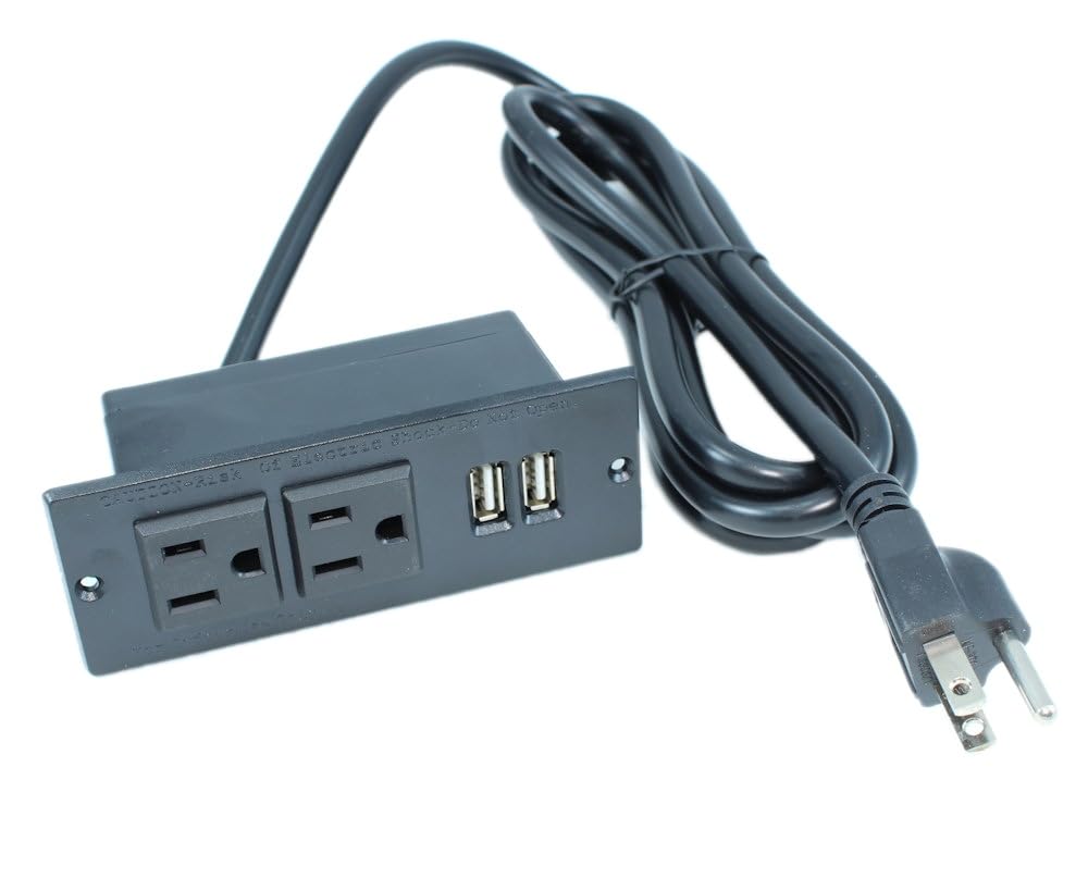 MyCableMart 2 Port USB Plus 2 120volt 12 Amp Recessed Charging Center, 6ft Power Cable