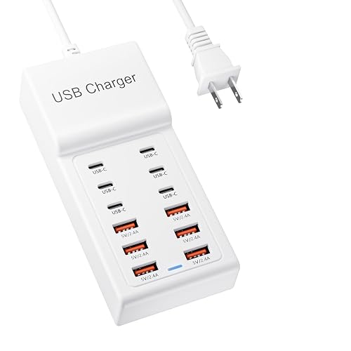 Multi USB Charging Station 50w10A 12 Ports Charging Blocks, Multi USB Charger for Multiple Devices USB Power Strip Compatible with iPhone17 16 15 14