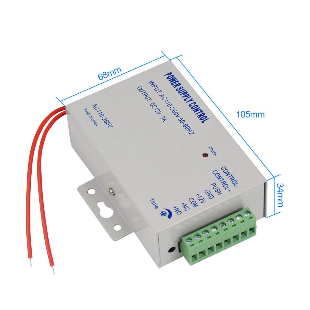HFeng Access Control System Kit 125KHz RFID Keypad + DC12V 3A Power Supply Controller + Door Exit Button + 10pcs Keyfobs Card for Home Alarm