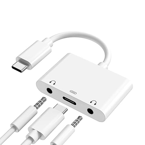 SkySmile USB C to 3.5mm Audio Adapter, Aux Headphone Jack Splitter with Fast Charging Port, Type-C to Dual Earphone Converter