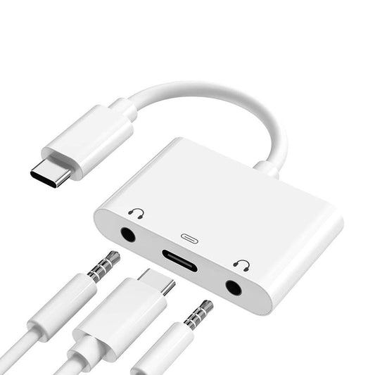 SkySmile USB C to 3.5mm Audio Adapter, Aux Headphone Jack Splitter with Fast Charging Port, Type-C to Dual Earphone Converter