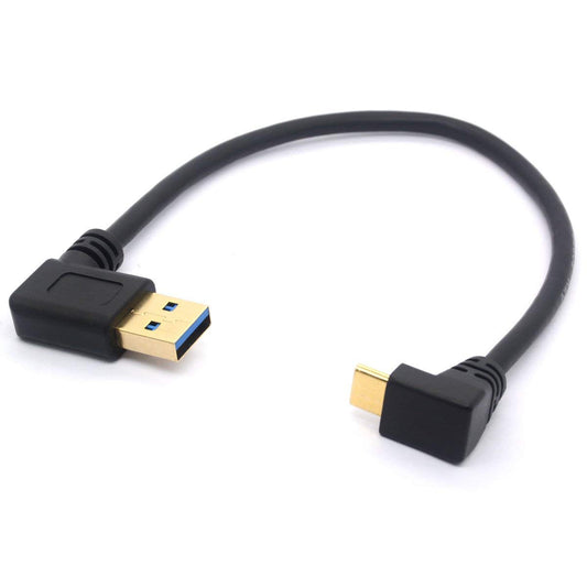 GLHONG 25CM USB Type C Extension Cord Gold Plated USB 3.0 Male to 90 Degree Up Down Angle Type C Cable Data USB C Data Sync & Charge Converter Adapter