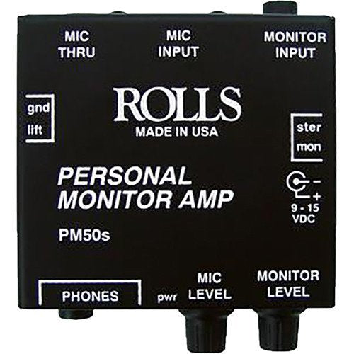 ROLLS PM50s Personal Monitor Amplifier with Hosa 1/4" Female Phone Headphone Extension Cable -10'