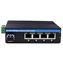 OLYCOM Harsh Outdoor 5-Port Gigabit Ethernet Fiber Converter, Industrial DIN-Rail Network Switch, 100/1000Base-T to LC, Up to 20KM(with SFP