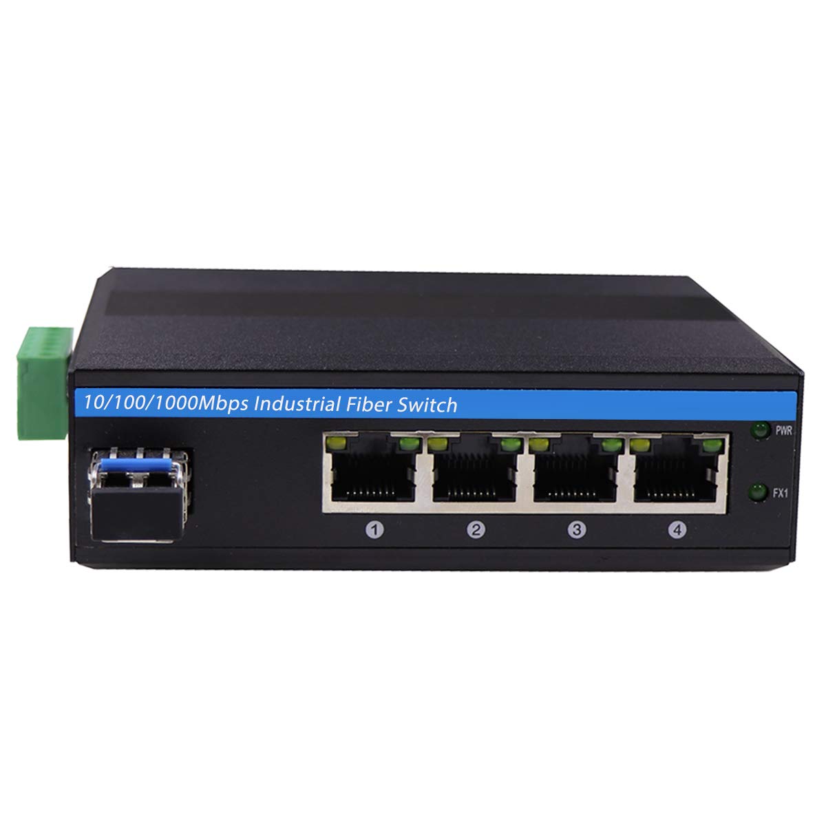 OLYCOM Harsh Outdoor 5-Port Gigabit Ethernet Fiber Converter, Industrial DIN-Rail Network Switch, 100/1000Base-T to LC, Up to 20KM(with SFP