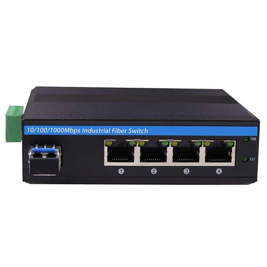 OLYCOM Harsh Outdoor 5-Port Gigabit Ethernet Fiber Converter, Industrial DIN-Rail Network Switch, 100/1000Base-T to LC, Up to 20KM(with SFP