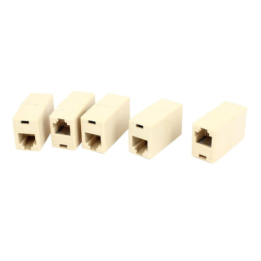 uxcell 5 Pcs Beige Plastic RJ11 6P4C F/F Telephone Cable Inline Connector