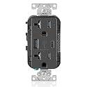 Leviton Type A & Type-C USB In-Wall Charger with 20A Tamper-Resistant Outlet, USB Charger for Smartphones and Tablets. Not for Laptops, T5833-E, Black
