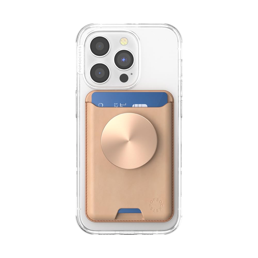 PopSockets Phone Wallet for MagSafe, Phone Card Holder with Grip, Gold - Tan Nigiri