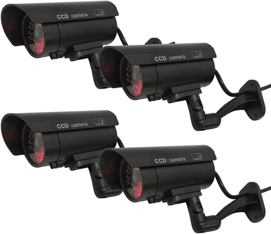 Yuarisx Dummy Security Camera Bullet Fake CCTV Surveillance System Indoor Outdoor with Realistic Simulated LEDs Flashing Lights and Warning Sticker