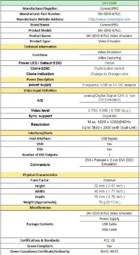 ConnectPRO DVI-EDID-KITU DVI DDC / EDID Ghost Emulator Eco-Kit