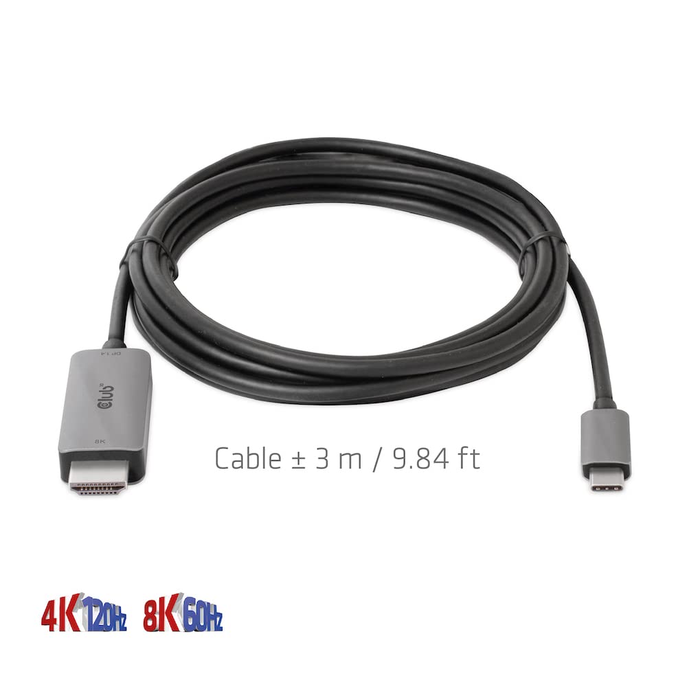 Club 3D CAC-1587 USB Gen2 Type-C to HDMI 4K120Hz 8K60Hz HDR10 with DSC1.2 Active Cable M/M 3m / 9.84ft