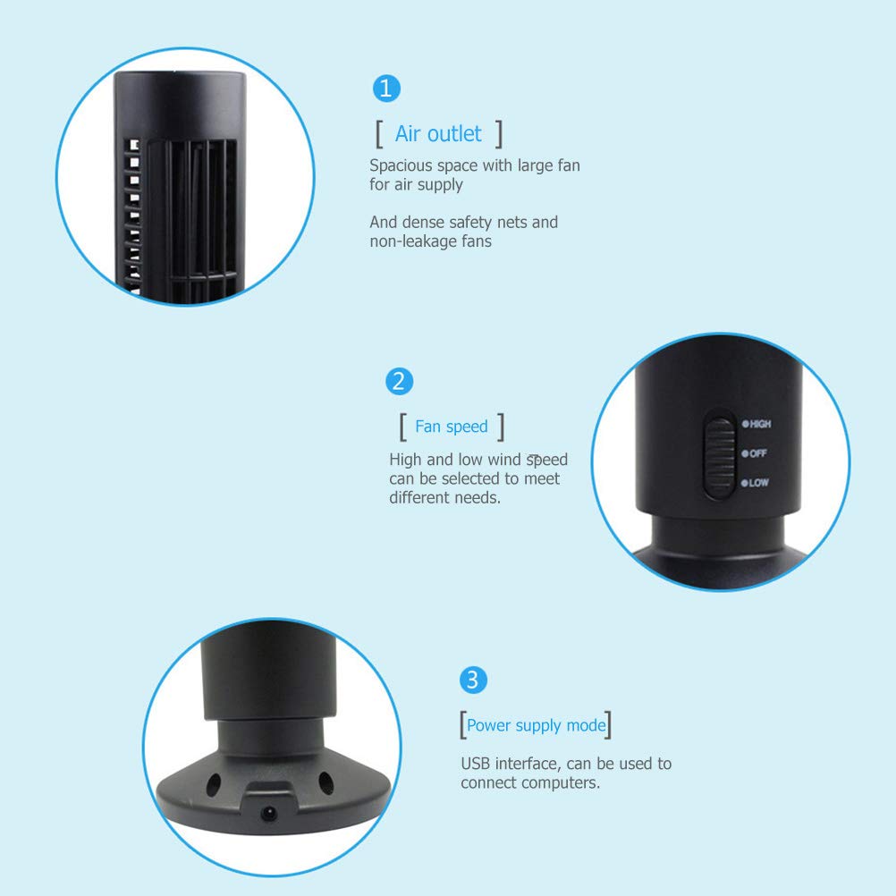 Tower Fan,Portable Air Cooler Vertical Bladeless Fan, Cool with 2 Speeds, USB Desktop Air Conditioner Fan Mini Cooling Tower Fan, Portable Desk Table
