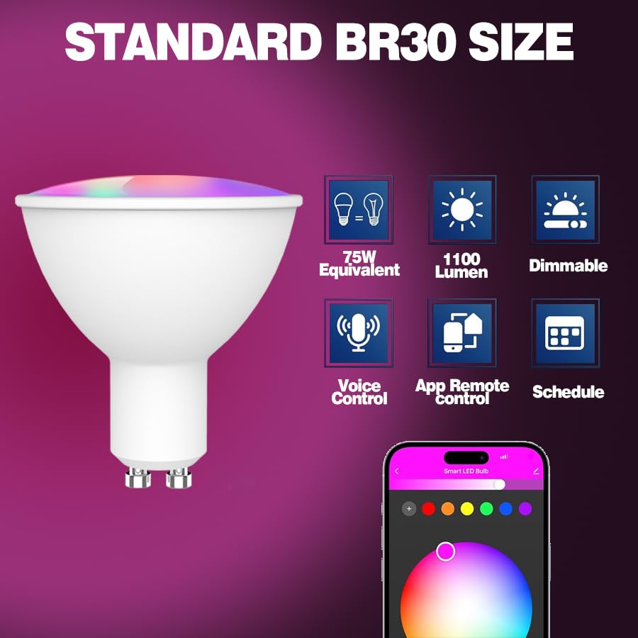 Loopo Tuya Zigbee Smart GU10 LED Light Bulbs 4 Pack, Hub Required, 300LM Dimmable RGB Color Changing Bulbs, Tunable White 2700K-6500K, Works