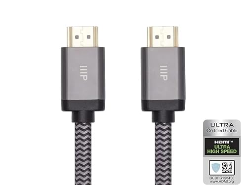 Monoprice 8K Certified Ultra High Speed HDMI Cable - Braided - HDMI 2.1, 8K@60Hz, 4K@120Hz, 48Gbps, HDR, VRR, CL2 in-Wall Rated, 25ft, Black
