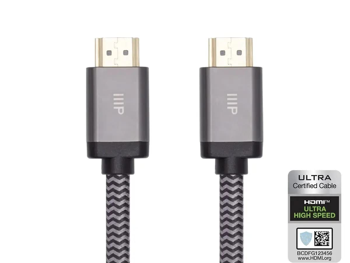 Monoprice 8K Certified Ultra High Speed HDMI Cable - Braided - HDMI 2.1, 8K@60Hz, 4K@120Hz, 48Gbps, HDR, VRR, CL2 in-Wall Rated, 25ft, Black