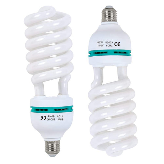 AQIRUI 2 x 85W Light Bulb 5500K CFL Daylight Spiral Softbox Bulb in E27 Socket for Photography Photo Video Studio Lighting