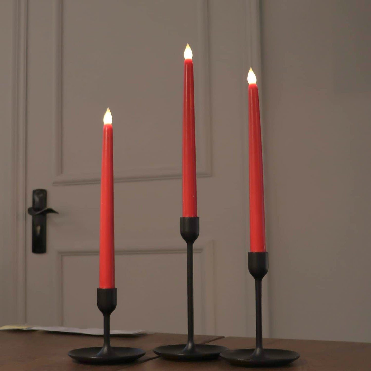 Rhytsing Red 10.8" Flameless Taper Candles with Timer, Battery Operated Candles with Remote, Smooth Wax Finish, Warm White LED, 8 Batteries Included
