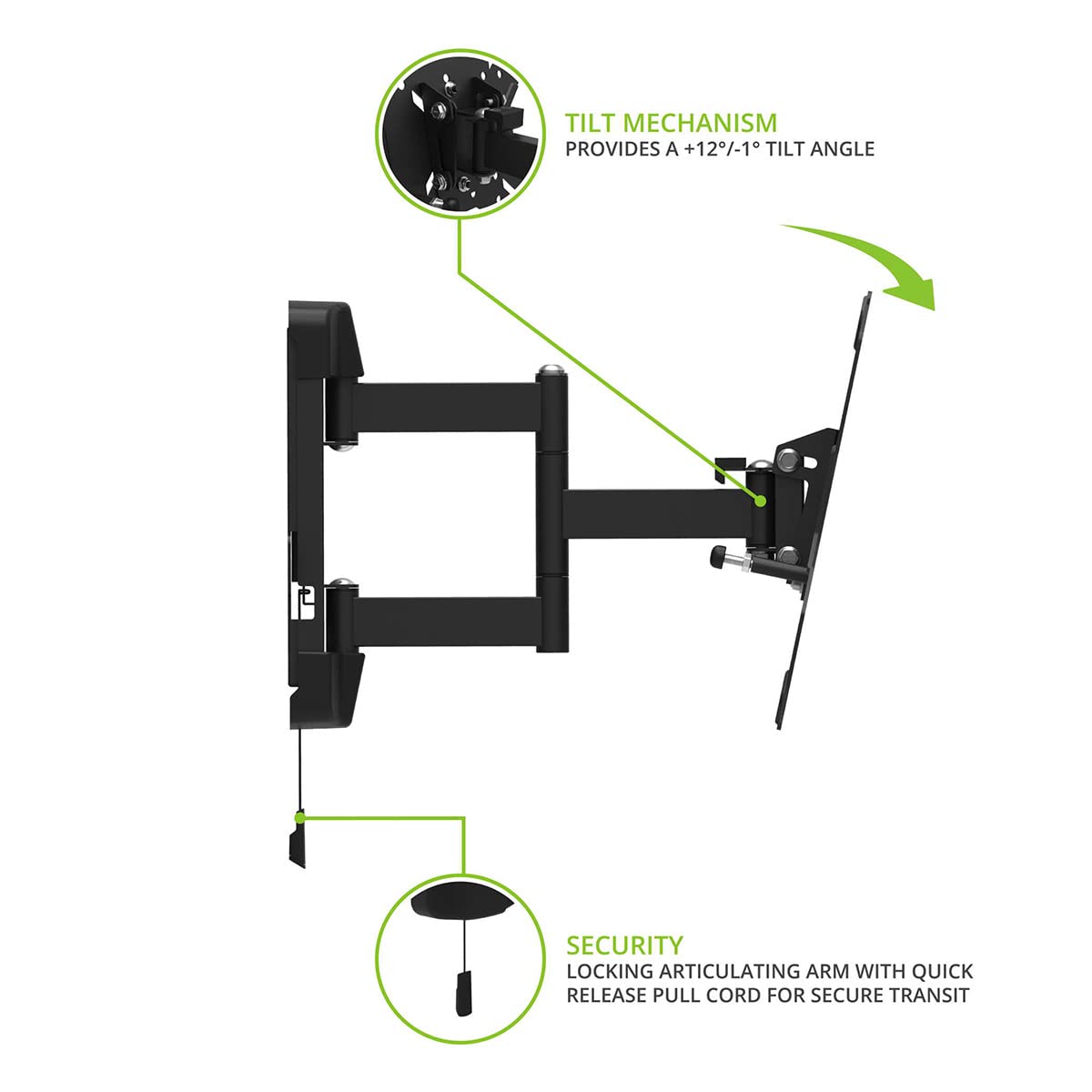Kanto RV250G Full Motion TV Wall Mount | Includes 2 Wallplates | Galvanized to Prevent Rust | Locking Arm for RVs and Boats | Supports 26" - 42" TVs