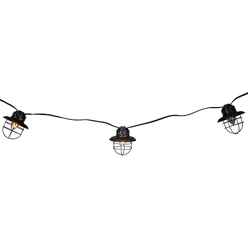 Northlight 10-Count Black Caged Fisherman Lantern Patio String Light Set - 9' Black Wire, Clear C7 Bulbs - Indoor/Outdoor Decorative Lighting