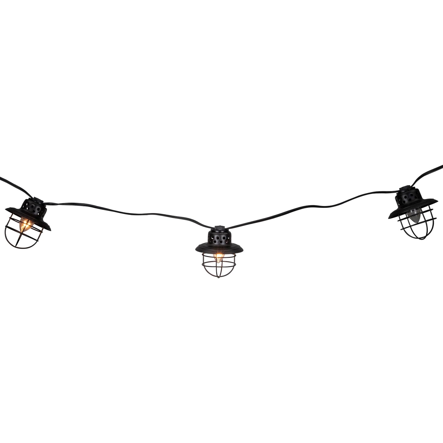 Northlight 10-Count Black Caged Fisherman Lantern Patio String Light Set - 9' Black Wire, Clear C7 Bulbs - Indoor/Outdoor Decorative Lighting