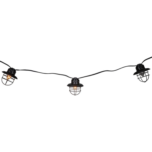 Northlight 10-Count Black Caged Fisherman Lantern Patio String Light Set - 9' Black Wire, Clear C7 Bulbs - Indoor/Outdoor Decorative Lighting