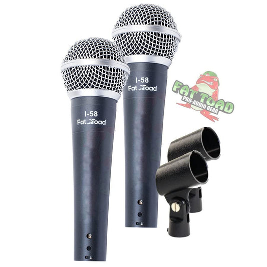 Fat Toad Wired Vocal Microphones (Live ResponsePRO Edition) 2-Pack - Dynamic Cardioid Mics with Clips for Singing, DJ, Home Studio & Stage Instrument
