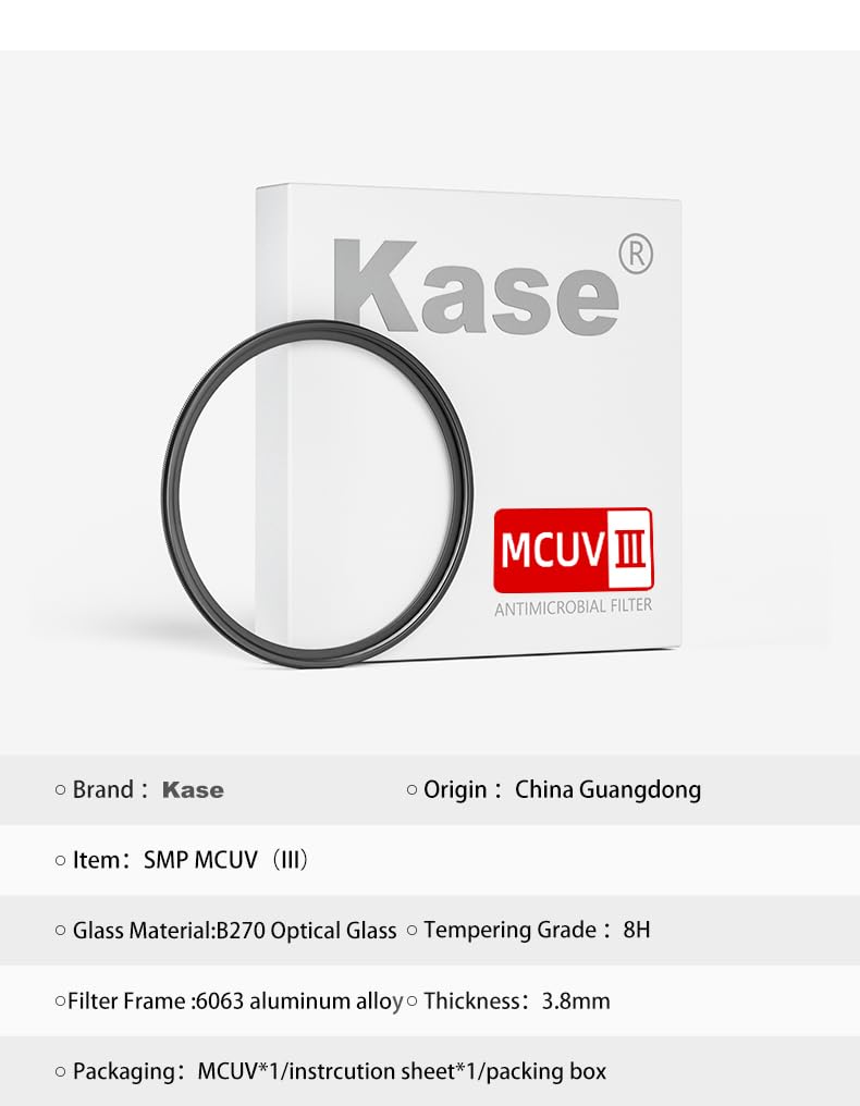 Kase SMP MCUV III Screw-in Slim UV Filter Multicoated Tempered Hardened Optical Glass Anti-Flare Low Reflection (67mm)