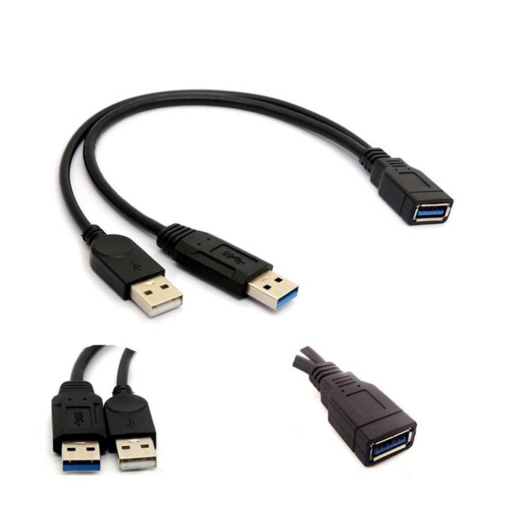 ALINNA Black USB 3.0 Female to Dual USB Male Extra Power Data Y Extension Cable Splitter Adapter for 2.5" Mobile Hard Disk