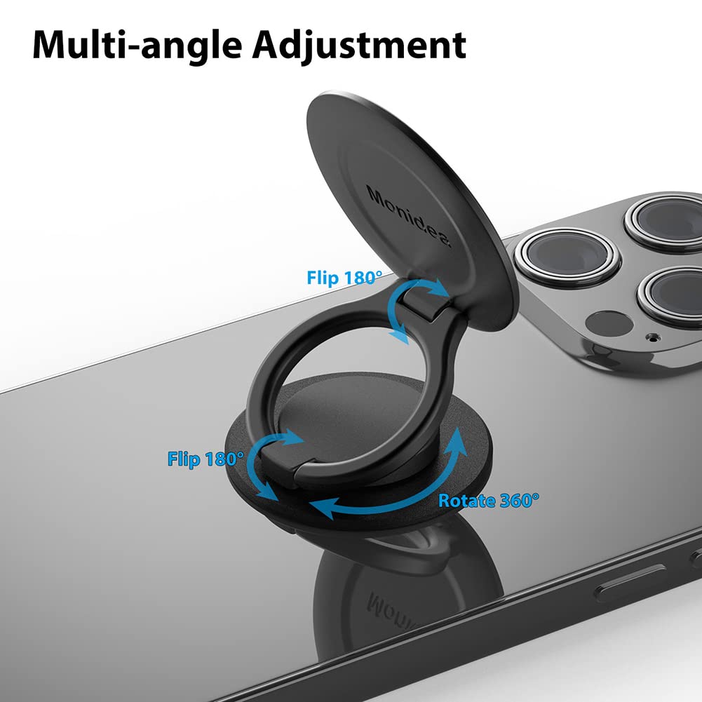 MonIdea Phone Grip, Phone Ring Holder Finger Kickstand, 360°Rotation & Adjustable Metal Cell Phone Rings Gripper Stand Work with Magnetic Car Mount