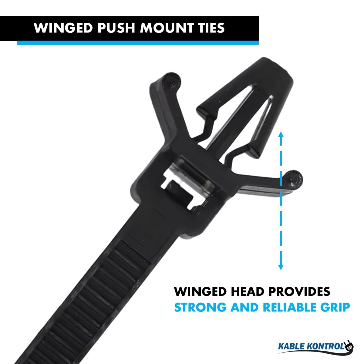 Kable Kontrol Winged Push Mount Cable Ties Nylon, 6 Inch 100 Pcs, 50 Lbs Tensile Strength, Self-Locking Zip Ties UV & Chemical Resistant Ideal
