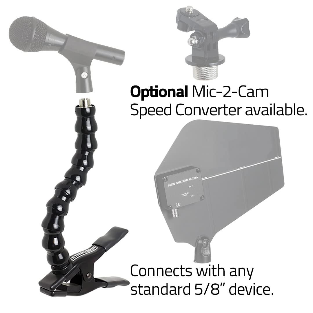 Stage Ninja® MIC-12-CB Clamp-On Pro Mount - 12" Flexible Gooseneck with Industrial Clamp for Mics, Antennas, IEM Mixers & Action Cams - For Stage