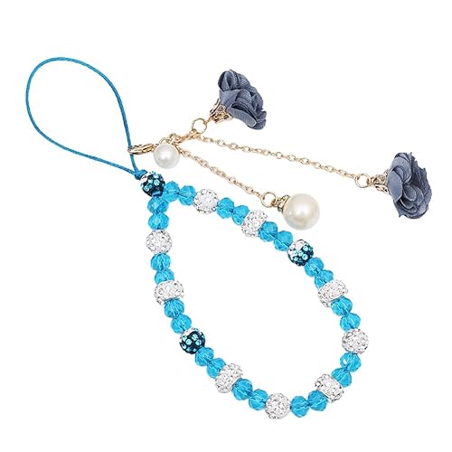Katutude Beaded Phone Charm Lanyard, Bling Sparkle Cell Phone Charm Wrist Strap, Universal Anti-Lost Phone Chain, Blue