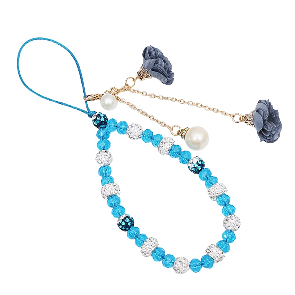 Katutude Beaded Phone Charm Lanyard, Bling Sparkle Cell Phone Charm Wrist Strap, Universal Anti-Lost Phone Chain, Blue