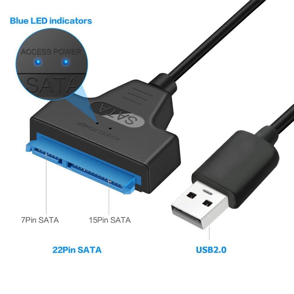 BUBUCAM USB 2.0 to SATA Adapter Converter Cable for 2.5" SATA External HDD SSD Hard Drive 22 Pin Sata III Cable