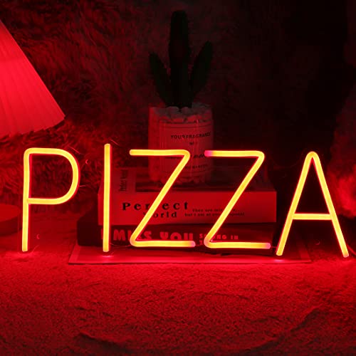 Planzo PIZZA Neon Sign Light for Restaurant Coffee Shop Bar Pub Business Store Advertising Window Display LED Pizza Sign Kitchen Bedroom Kid Room Home