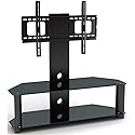 2xhome TV Stand Integrated TV Stand & Shelf Modern Black Glass Wall Swivel Tier Shelves Base Slim Fit Furniture 30" - 60" TV 38 40 42 43 47 50 55 60