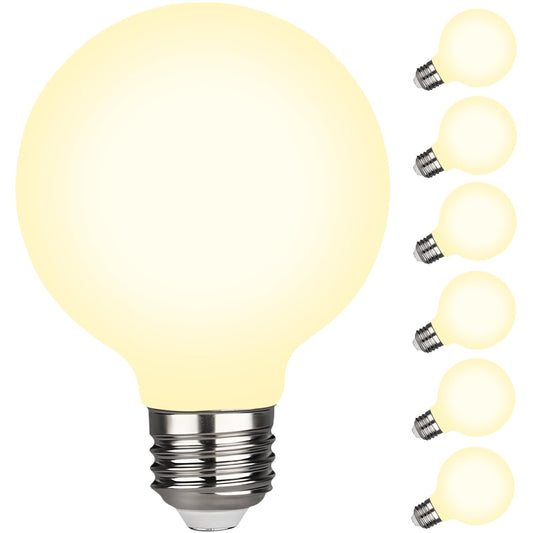 Jacqueny Frosted Glass G25 Globe Light Bulbs 60w Eq, Moisture Resistant G25 Dimmable LED 6W 450LM 2700K 6PCS with 360° Beam Angle, E26 Vanity Bathroom