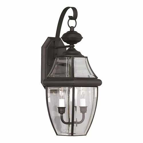 Forte Lighting 1301-02-04 Traditional 2-Light Exterior Wall Lantern, Black Finish with Clear Beveled Glass