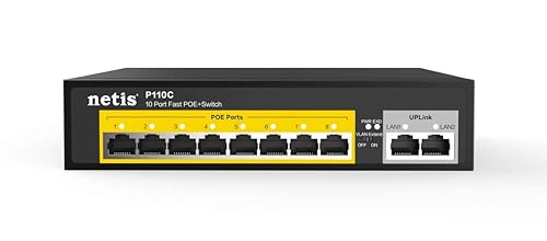 Netis P110C 8 POE+2 Uplink 100M Standard Fast Ethernet POE/POE+ Switch with Plug and Play | IEEE 802.3at/af Compliant Powered Devices (PDs) with Auto